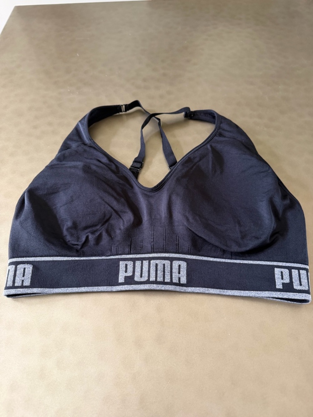 Puma Black Reversible Seamless Cross-Back Sports Bra, Size XL, Removable Pads